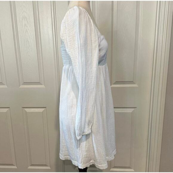 J Crew Re-Imagined Womens XS Mini Dress White Smocked Square Neck Gauzy Lined - Picture 4 of 12
